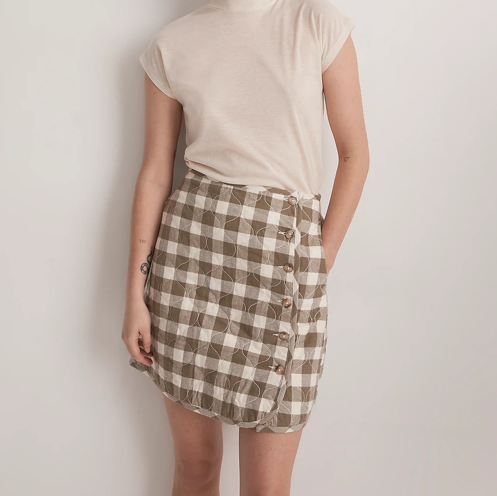 Madewell Quilted Flannel Mini Skirt in Gingham Check
